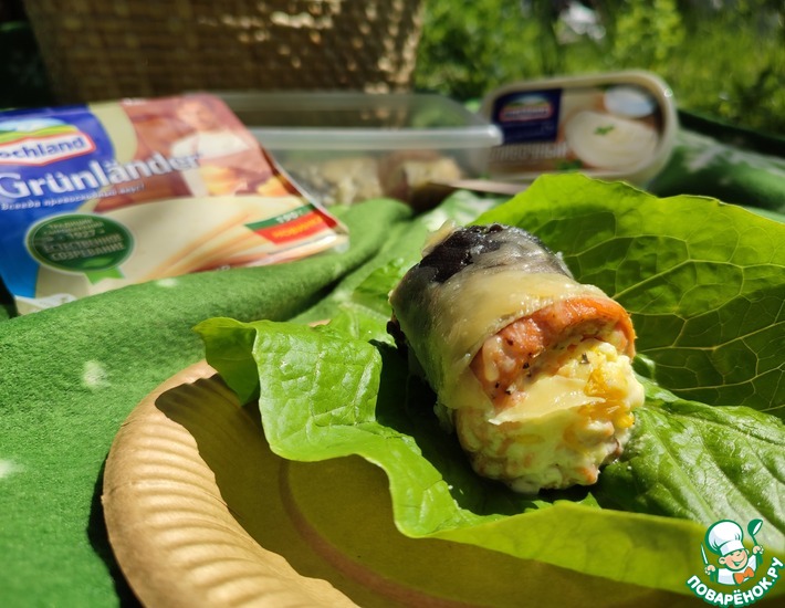 Рулет из Горбуши с сыром и шпинатом